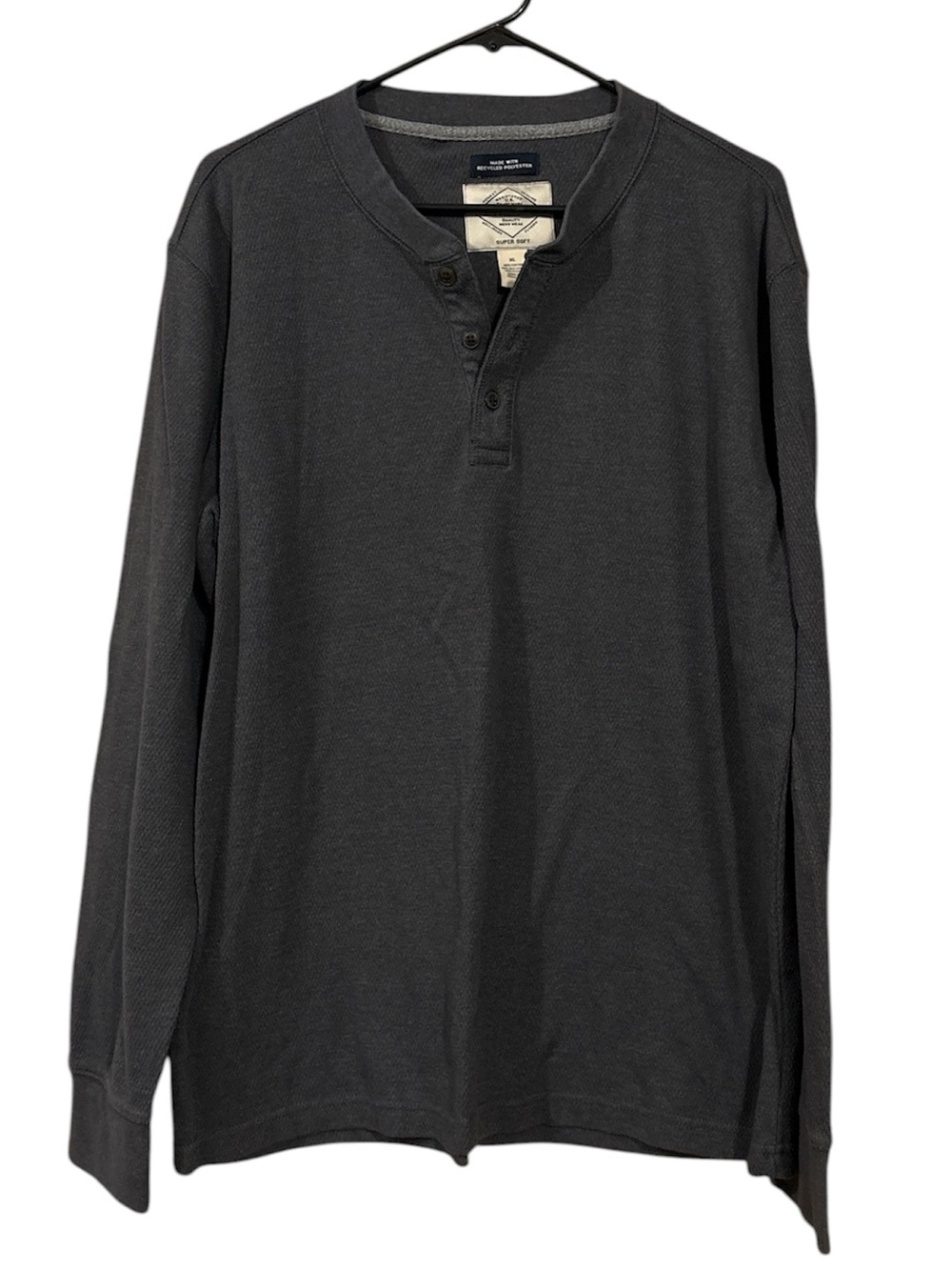 St. John's Bay Charcoal Black Henley Long-Sleeve Shirt NWOT